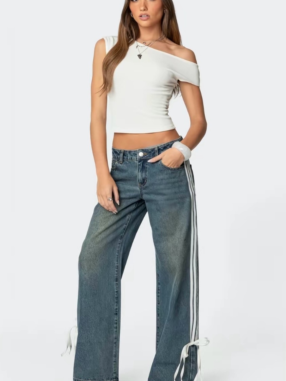 Ribbon Washed Low Rise Baggy Jeans Size XS By Edikted